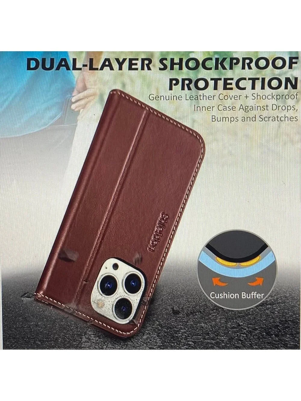 Shieldon Wallet Case for iPhone 15 Pro 5G (6.1inch) Retro Coffee